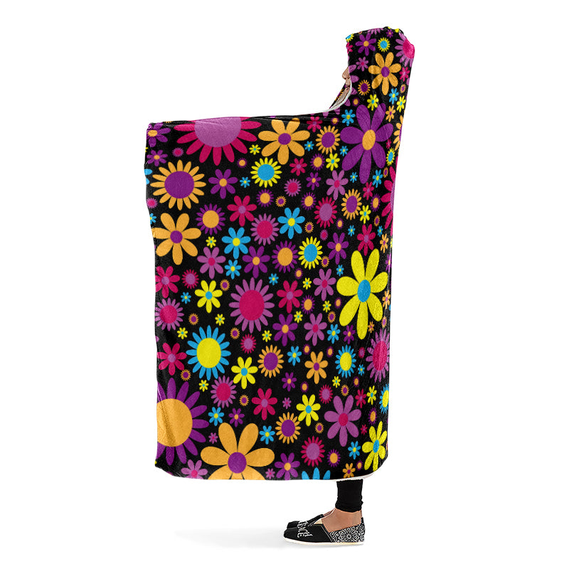 Funky Retro Flowers Hooded Blanket - Offbeat Sweetie