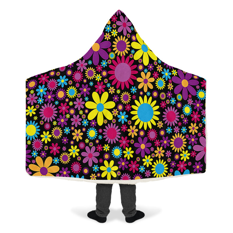 Funky Retro Flowers Hooded Blanket - Offbeat Sweetie