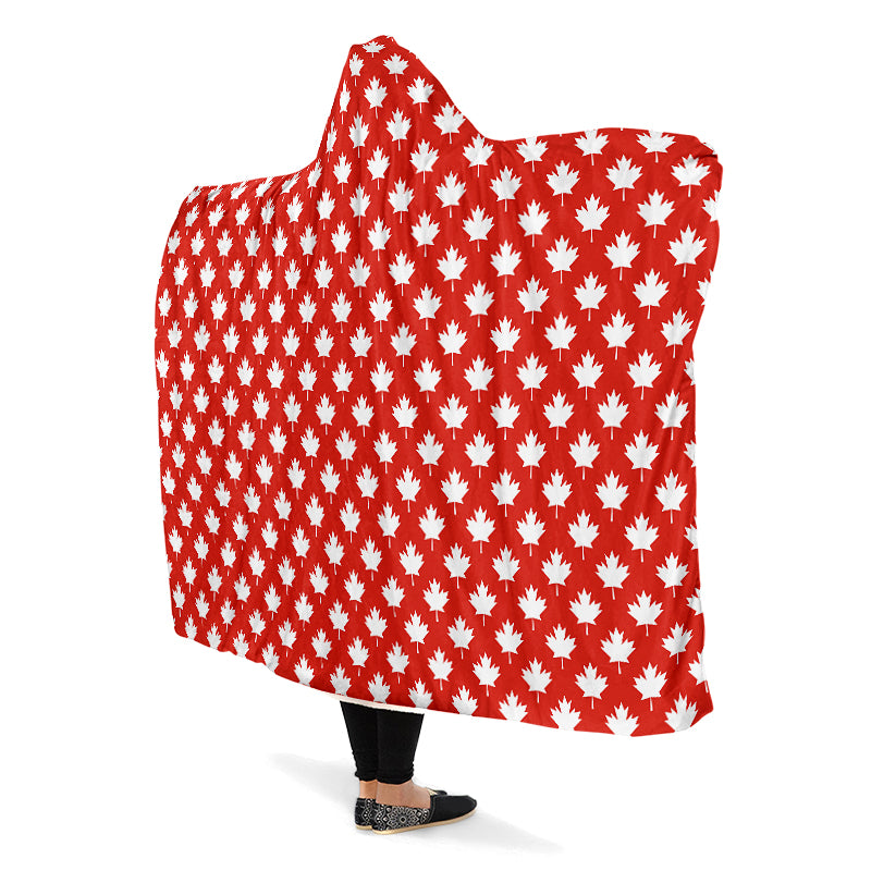 Maples Leaves Red Hooded Blanket