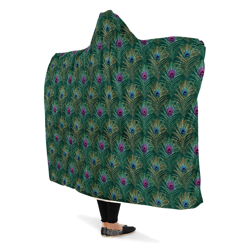Peacock Feathers Hooded Blanket
