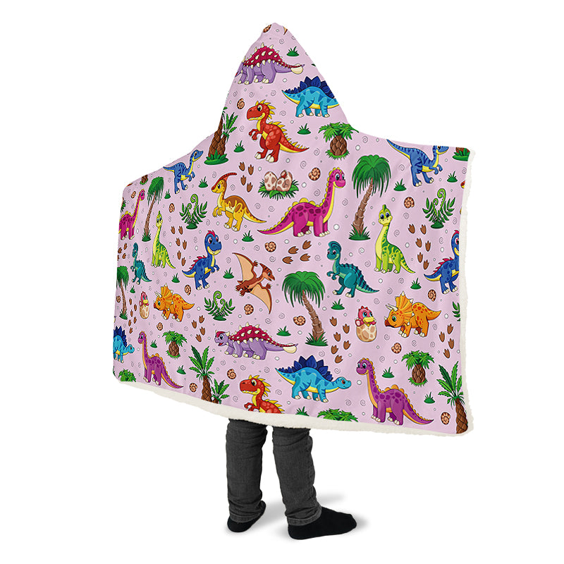 Pink Baby Dinos Hooded Blanket
