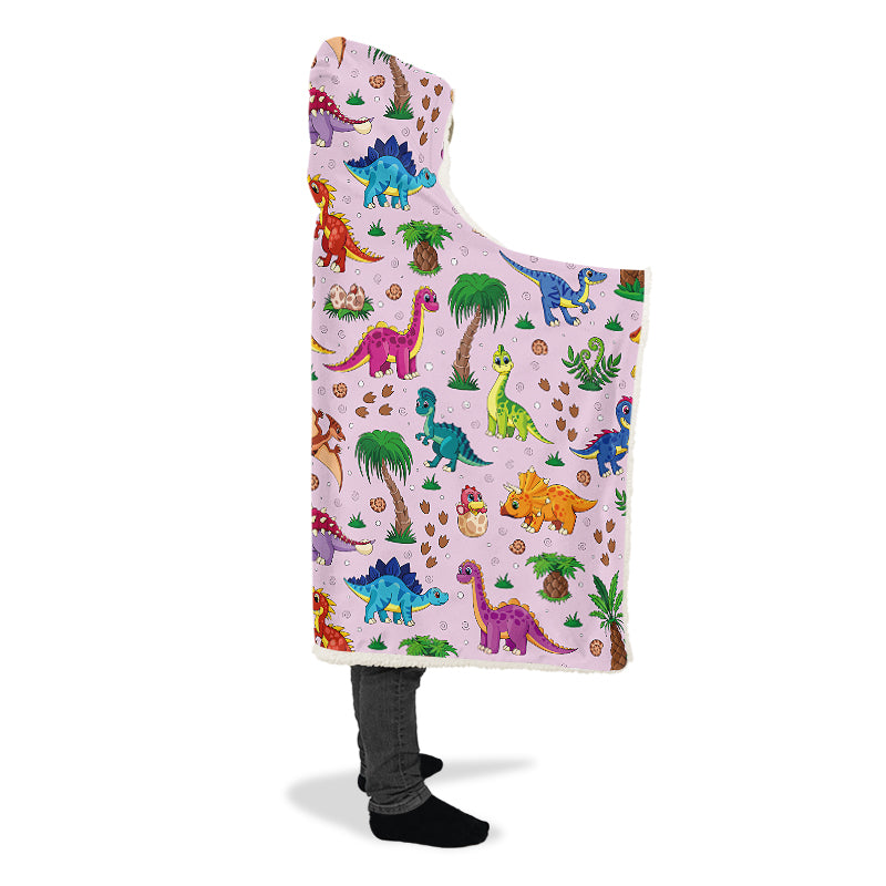 Pink Baby Dinos Hooded Blanket