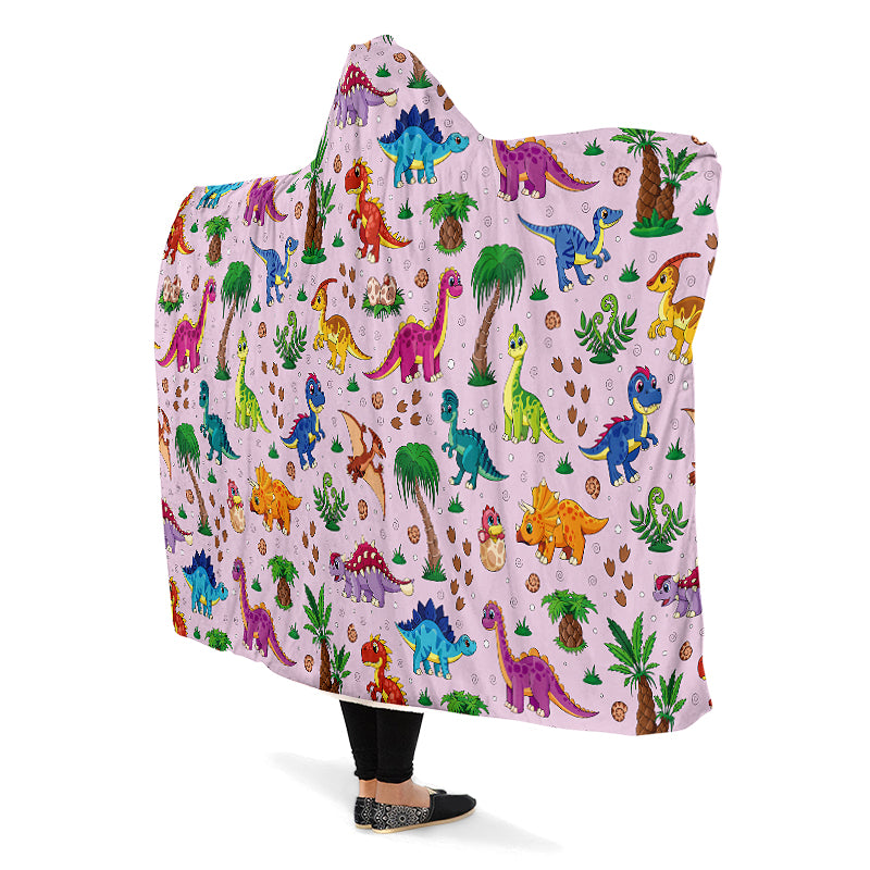Pink Baby Dinos Hooded Blanket