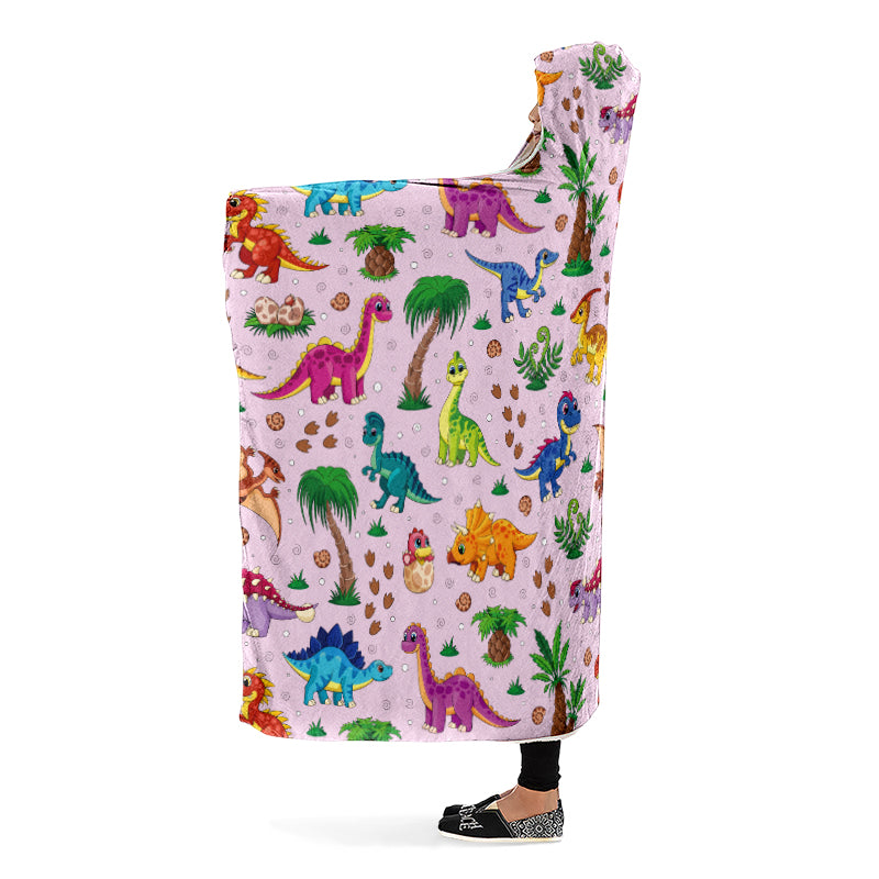 Pink Baby Dinos Hooded Blanket