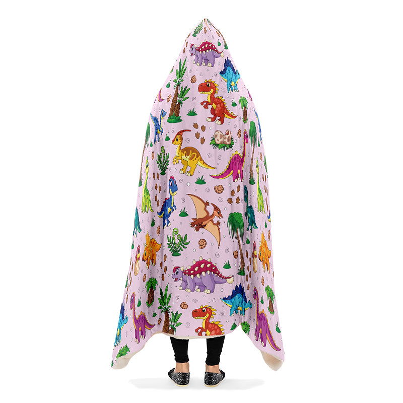 Pink Baby Dinos Hooded Blanket