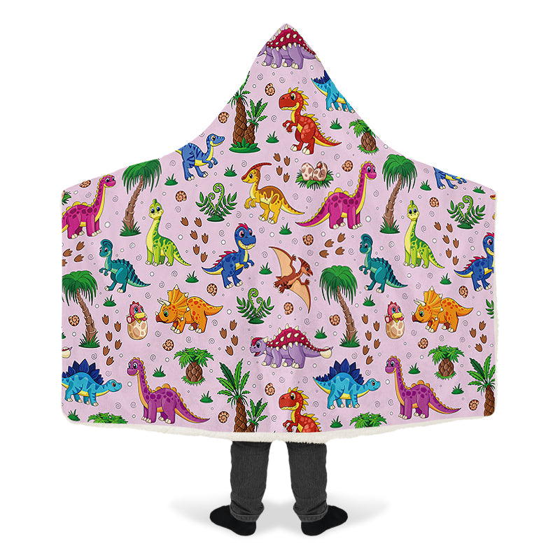 Pink Baby Dinos Hooded Blanket