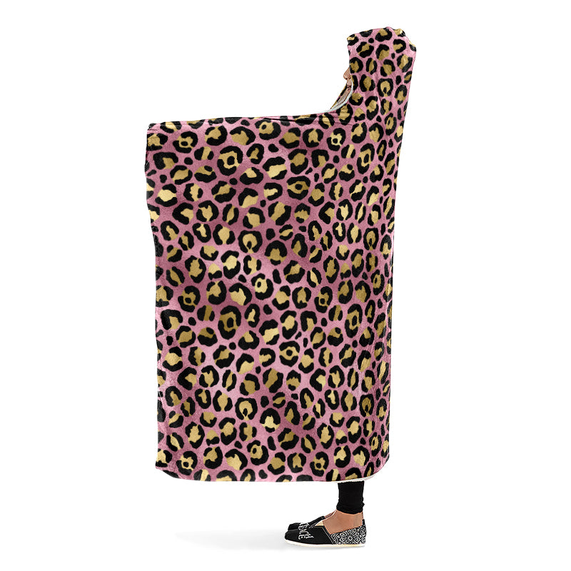 Pink Leopard Hooded Blanket