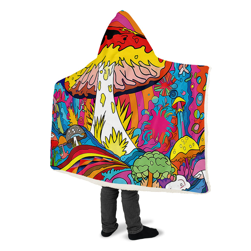Psychedelic Mushies Hooded Blanket