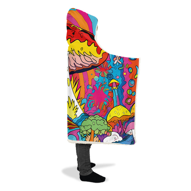 Psychedelic Mushies Hooded Blanket