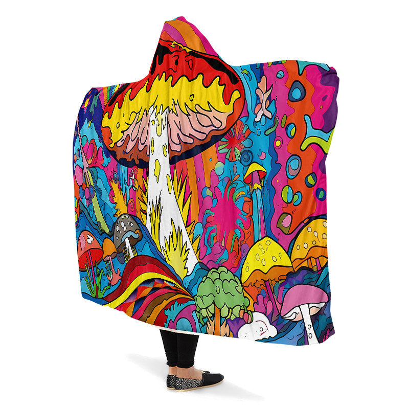 Psychedelic Mushies Hooded Blanket