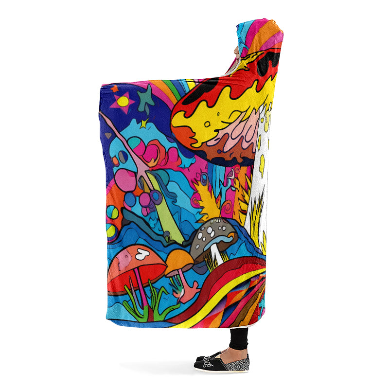 Psychedelic Mushies Hooded Blanket