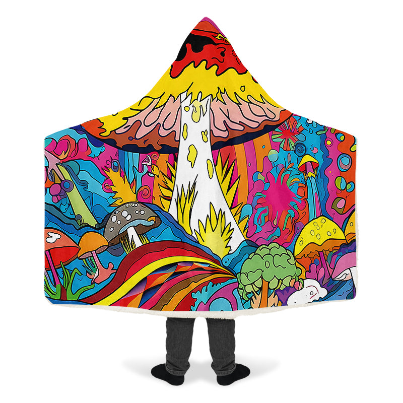 Psychedelic Mushies Hooded Blanket
