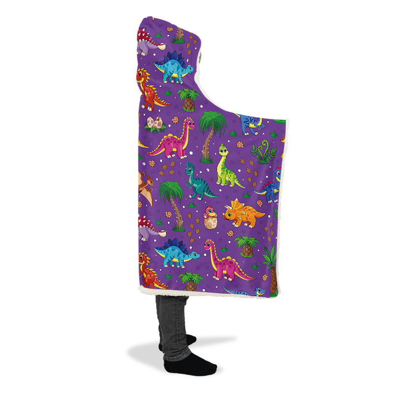 Purple Baby Dinos Hooded Blanket