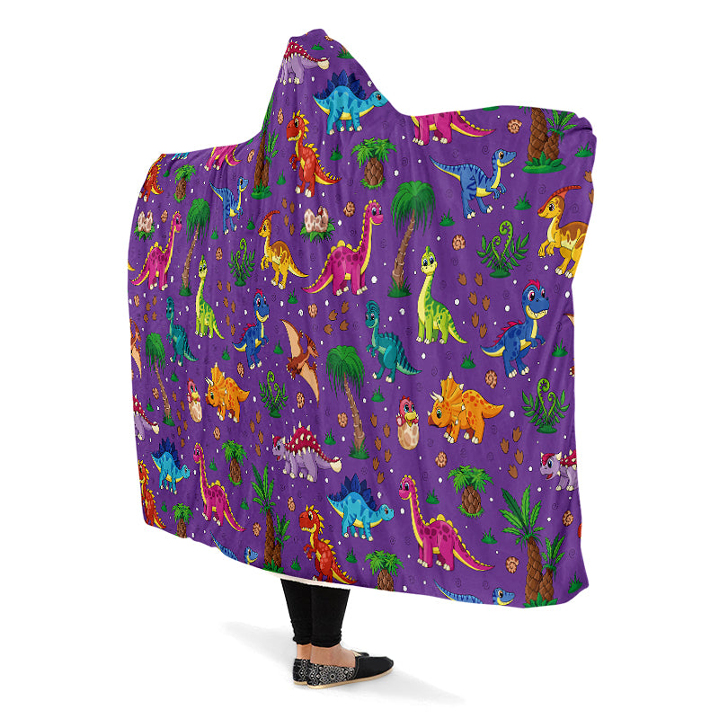 Purple Baby Dinos Hooded Blanket