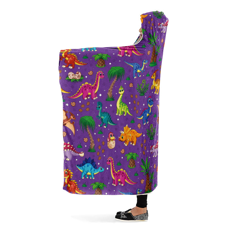 Purple Baby Dinos Hooded Blanket