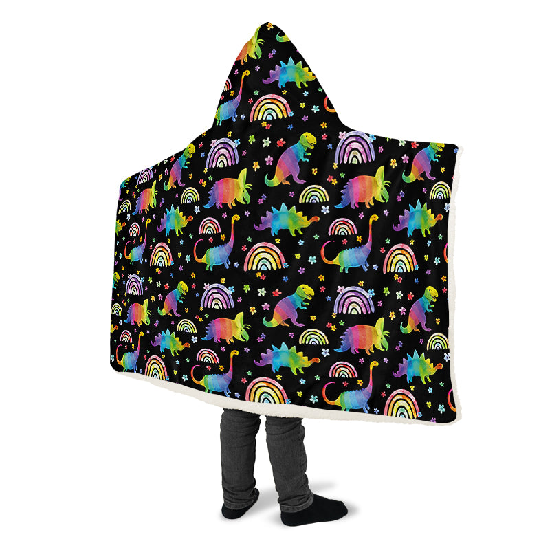 Rainbow Dinos Hooded Blanket