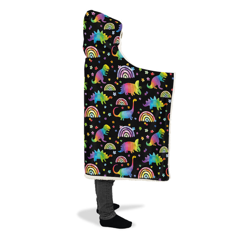 Rainbow Dinos Hooded Blanket
