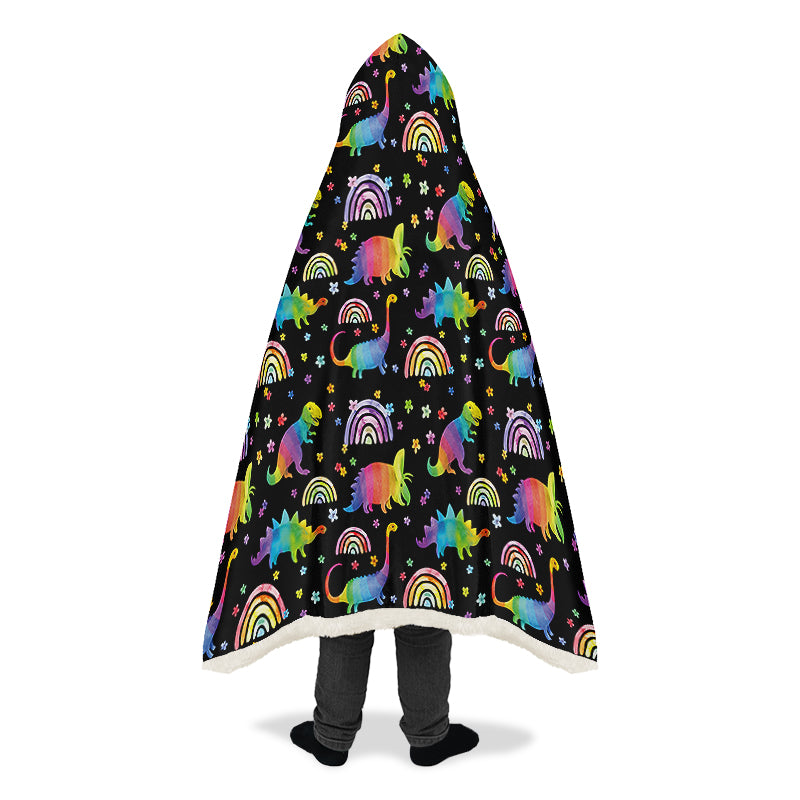 Rainbow Dinos Hooded Blanket