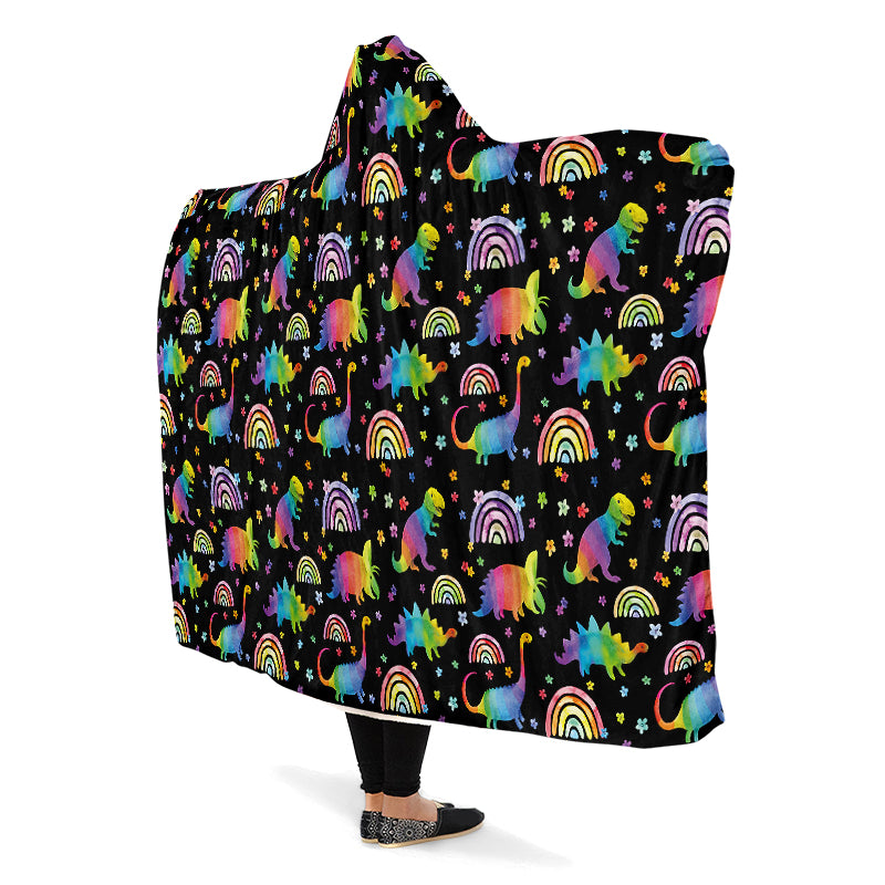 Rainbow Dinos Hooded Blanket