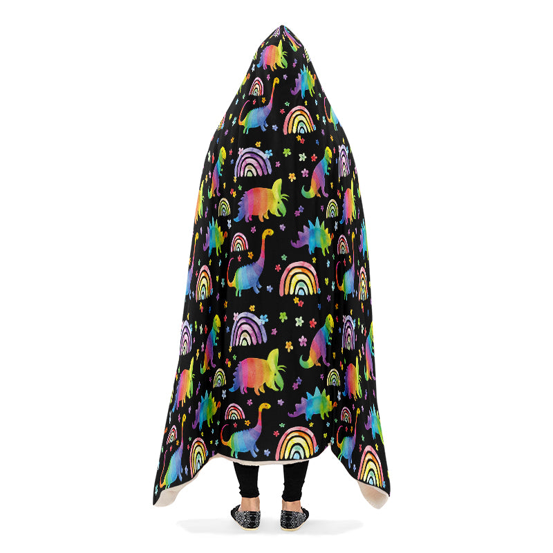 Rainbow Dinos Hooded Blanket
