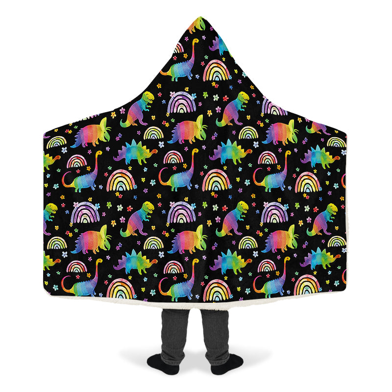 Rainbow Dinos Hooded Blanket