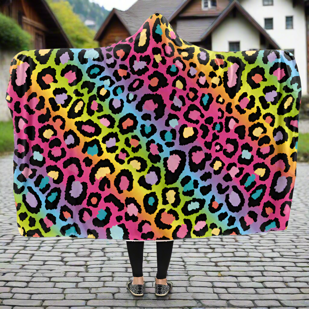 Rainbow Leopard Hooded Blanket - Offbeat Sweetie