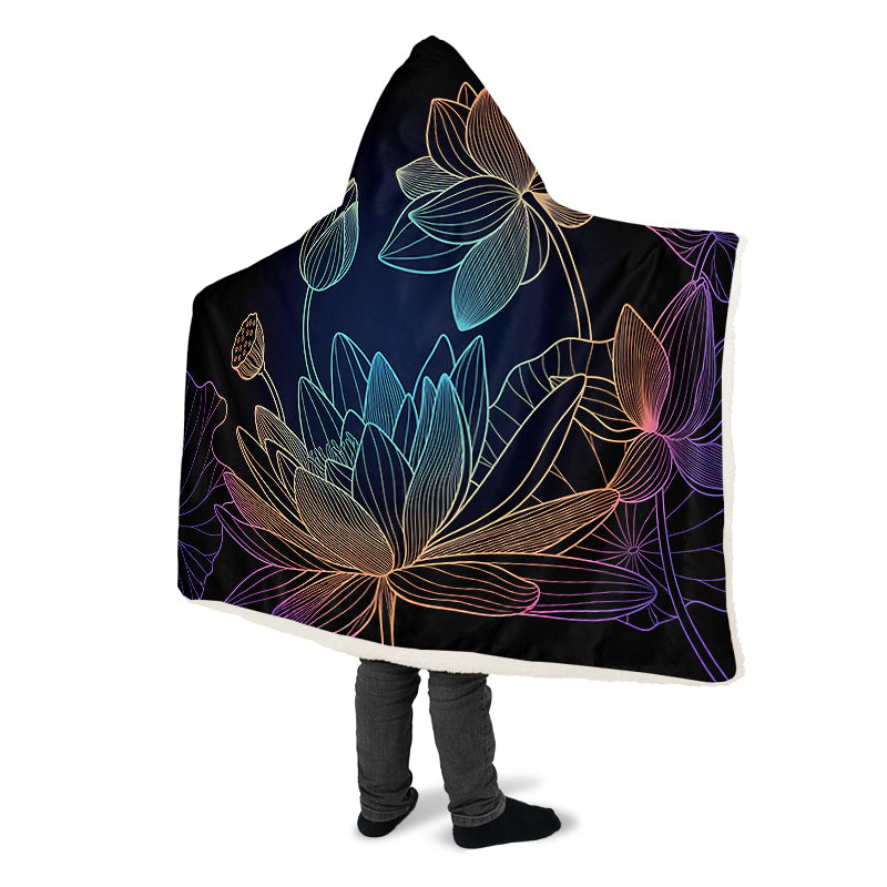 Rainbow Lotus Flowers Hooded Blanket