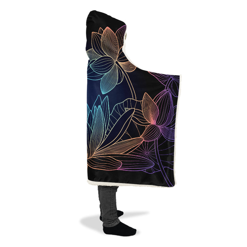 Rainbow Lotus Flowers Hooded Blanket