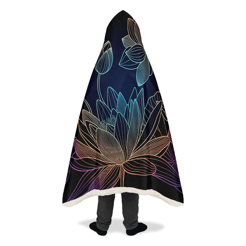 Rainbow Lotus Flowers Hooded Blanket