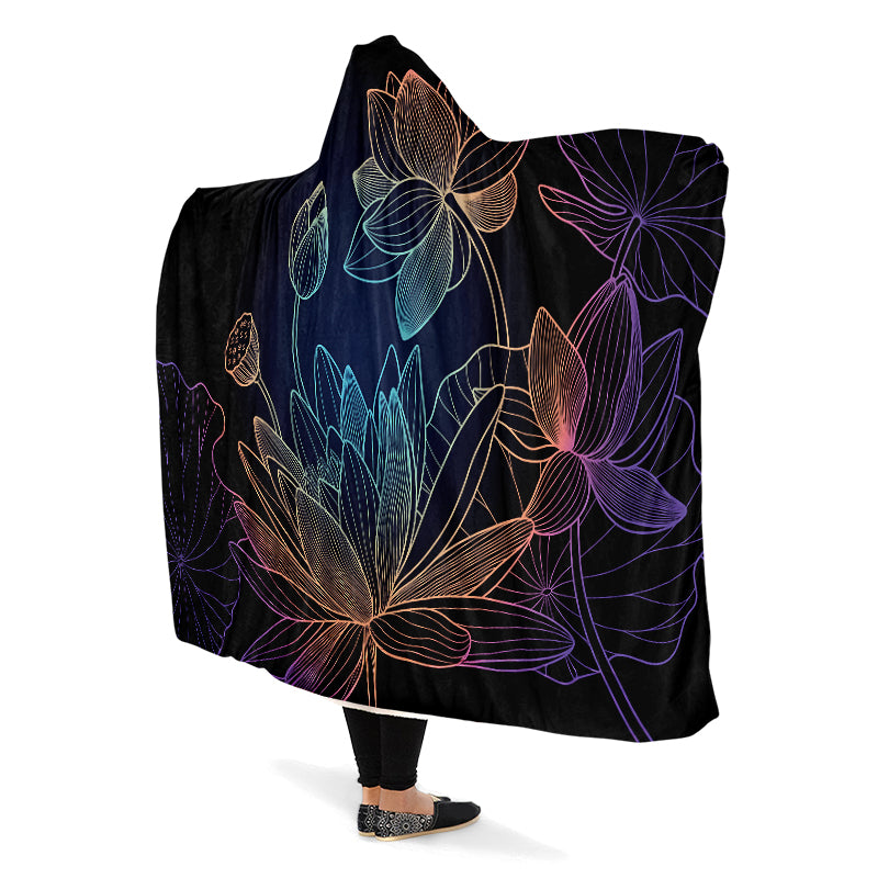 Rainbow Lotus Flowers Hooded Blanket