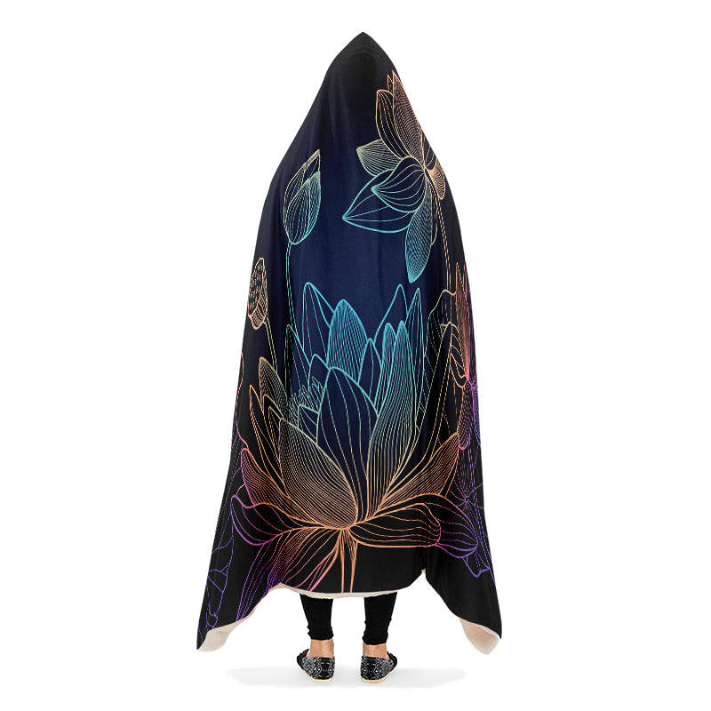 Rainbow Lotus Flowers Hooded Blanket