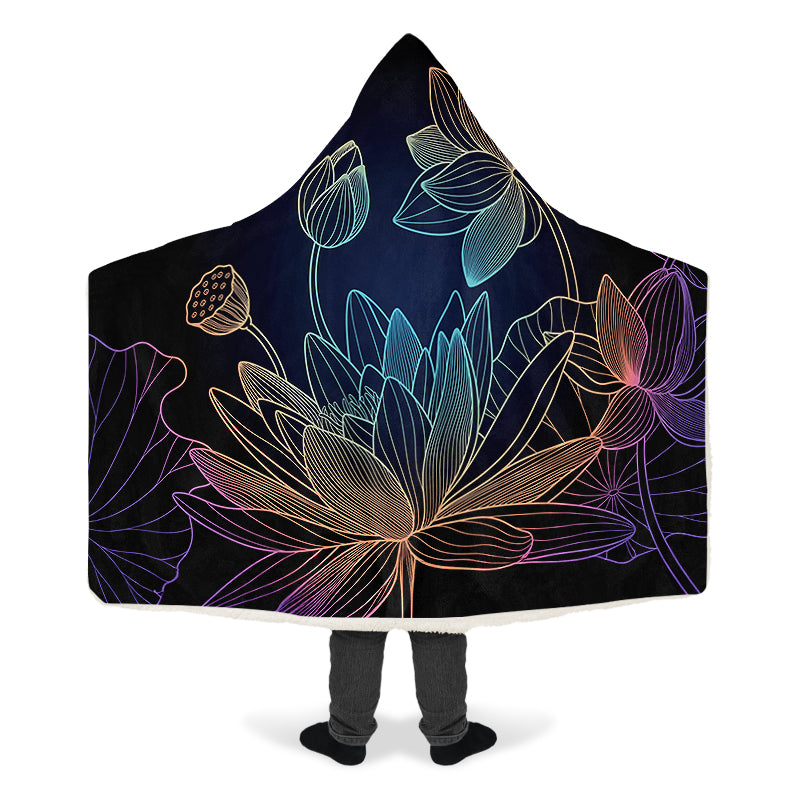 Rainbow Lotus Flowers Hooded Blanket