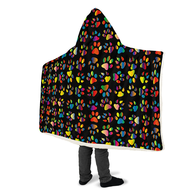 Rainbow Paw Prints Hooded Blanket