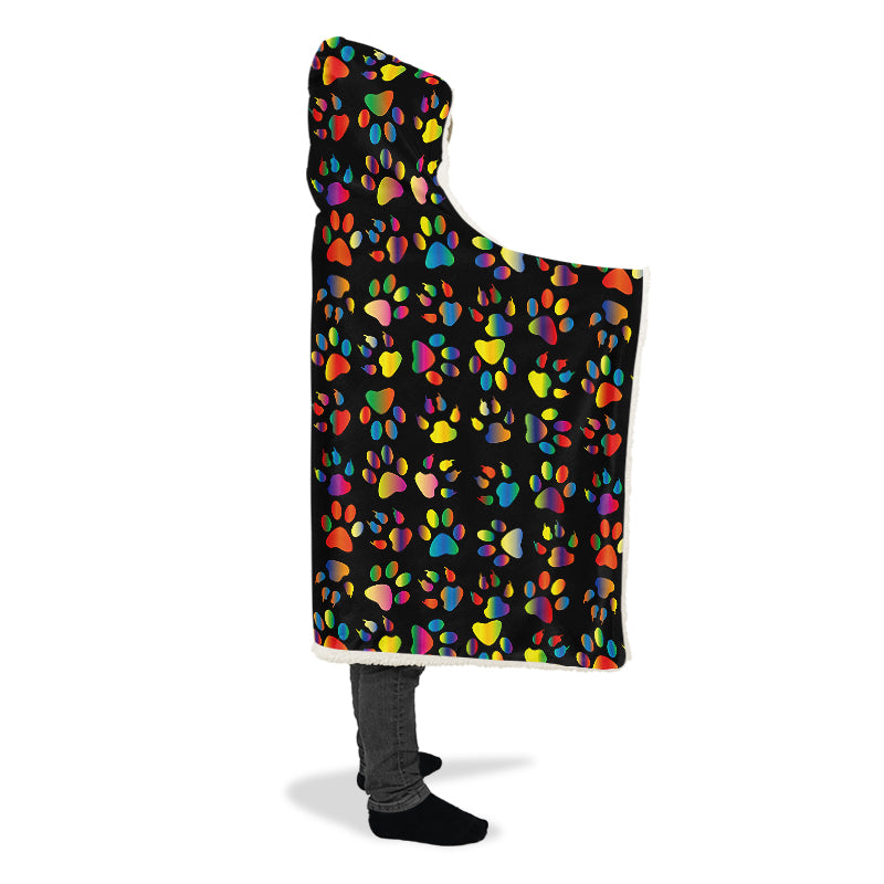 Rainbow Paw Prints Hooded Blanket