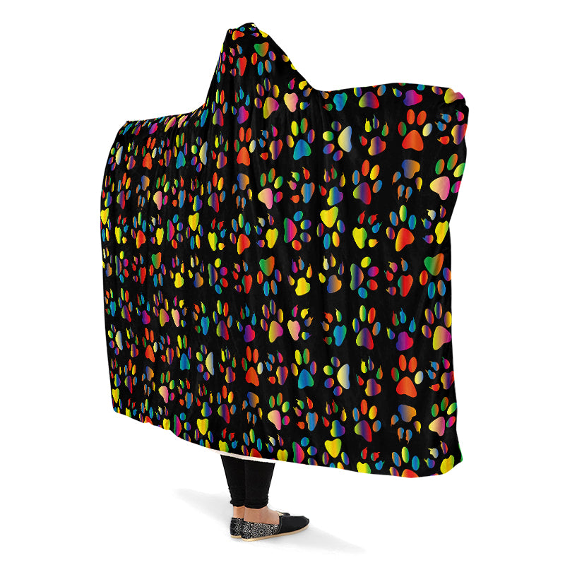 Rainbow Paw Prints Hooded Blanket