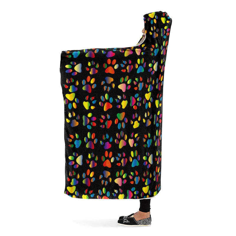 Rainbow Paw Prints Hooded Blanket