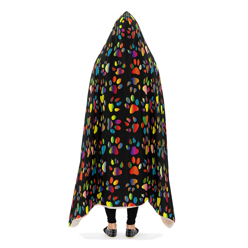 Rainbow Paw Prints Hooded Blanket