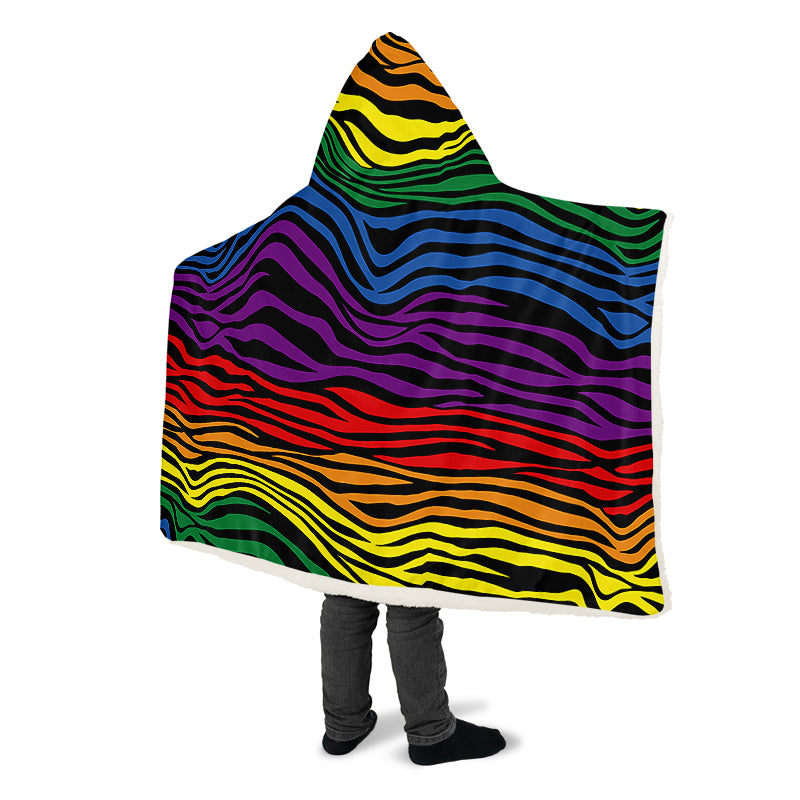 Rainbow Zebra Hooded Blanket