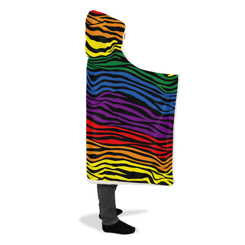 Rainbow Zebra Hooded Blanket