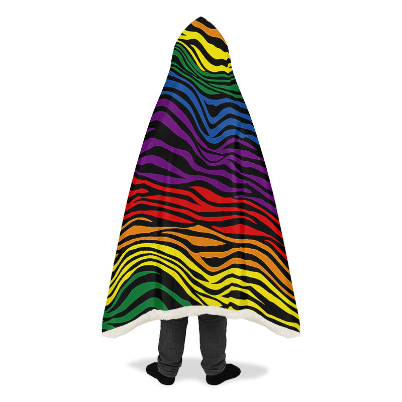 Rainbow Zebra Hooded Blanket