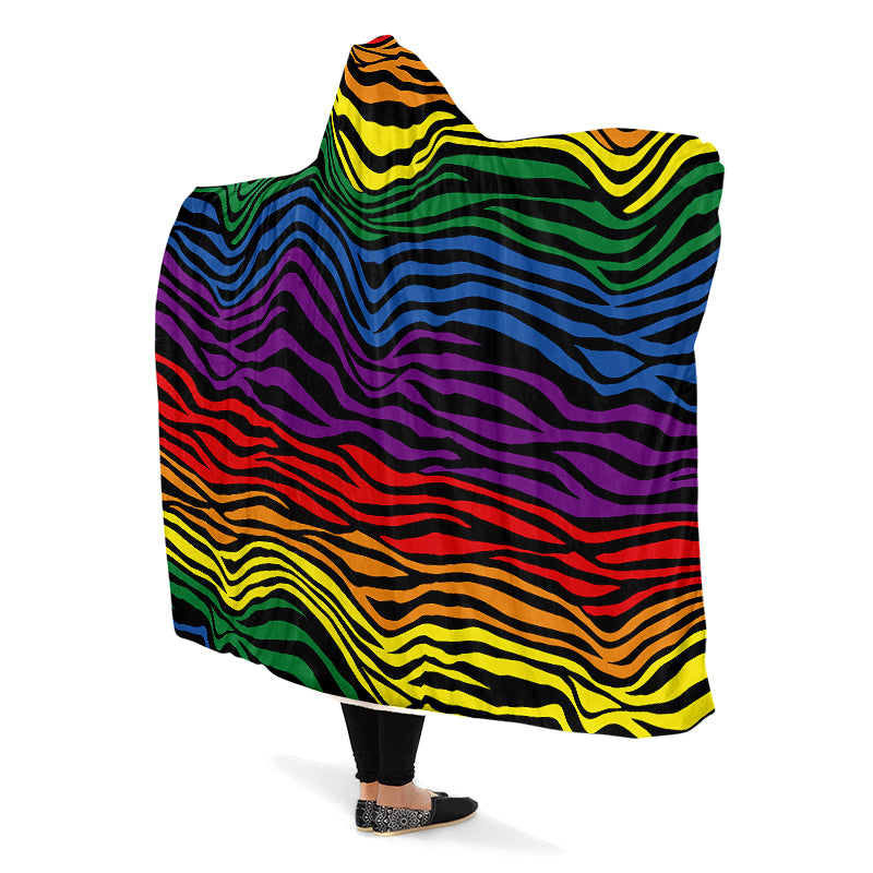 Rainbow Zebra Hooded Blanket