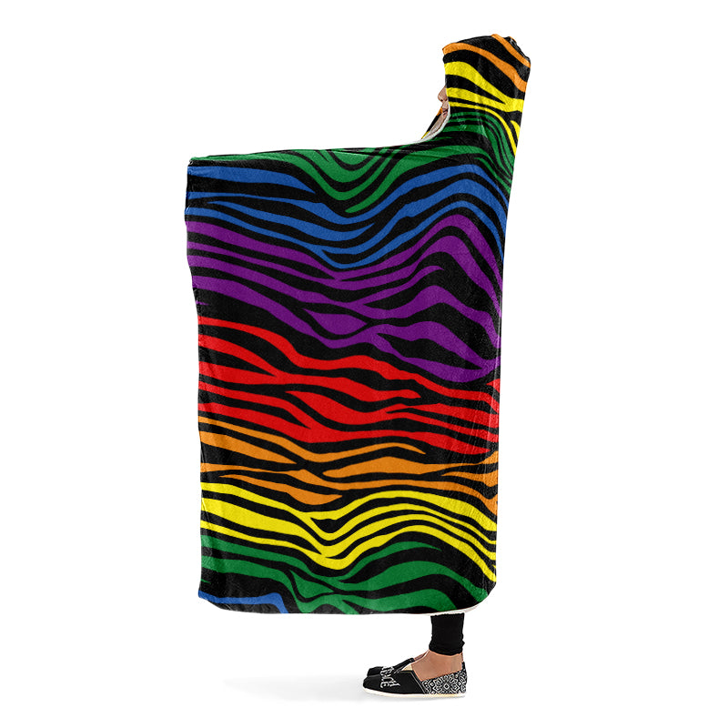 Rainbow Zebra Hooded Blanket