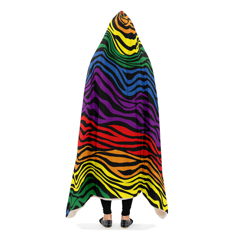 Rainbow Zebra Hooded Blanket