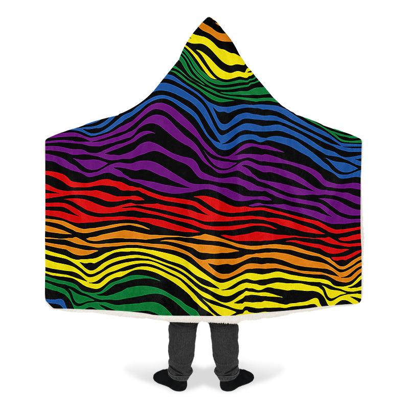 Rainbow Zebra Hooded Blanket