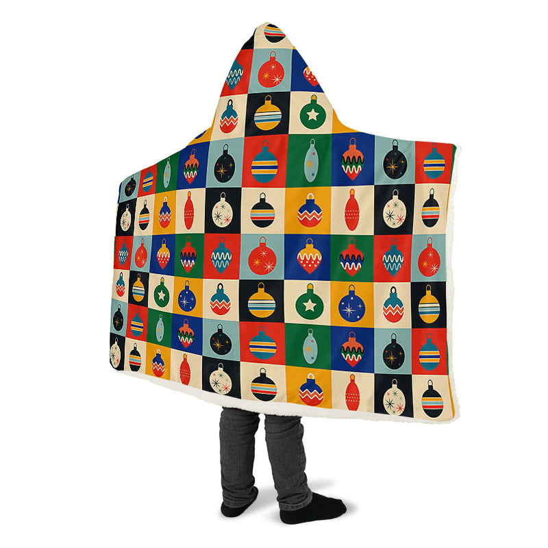 Retro Xmas Baubles Hooded Blanket