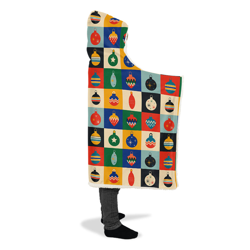 Retro Xmas Baubles Hooded Blanket