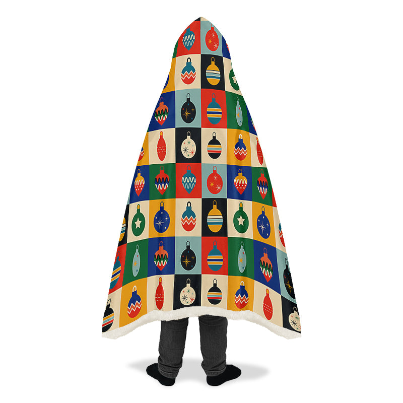 Retro Xmas Baubles Hooded Blanket