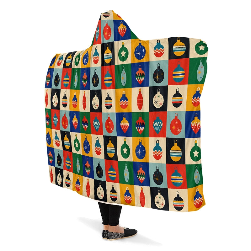 Retro Xmas Baubles Hooded Blanket