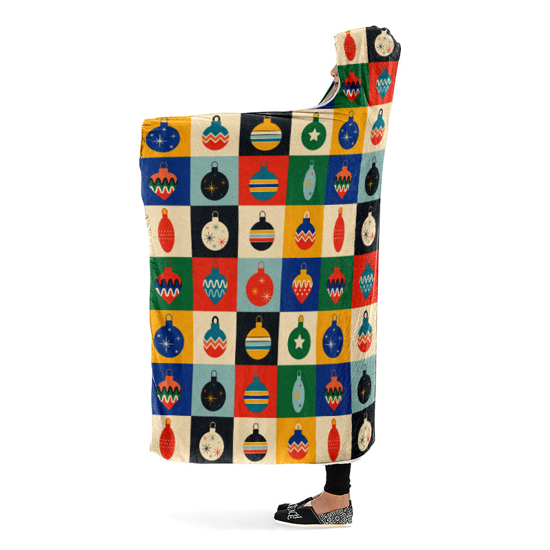 Retro Xmas Baubles Hooded Blanket