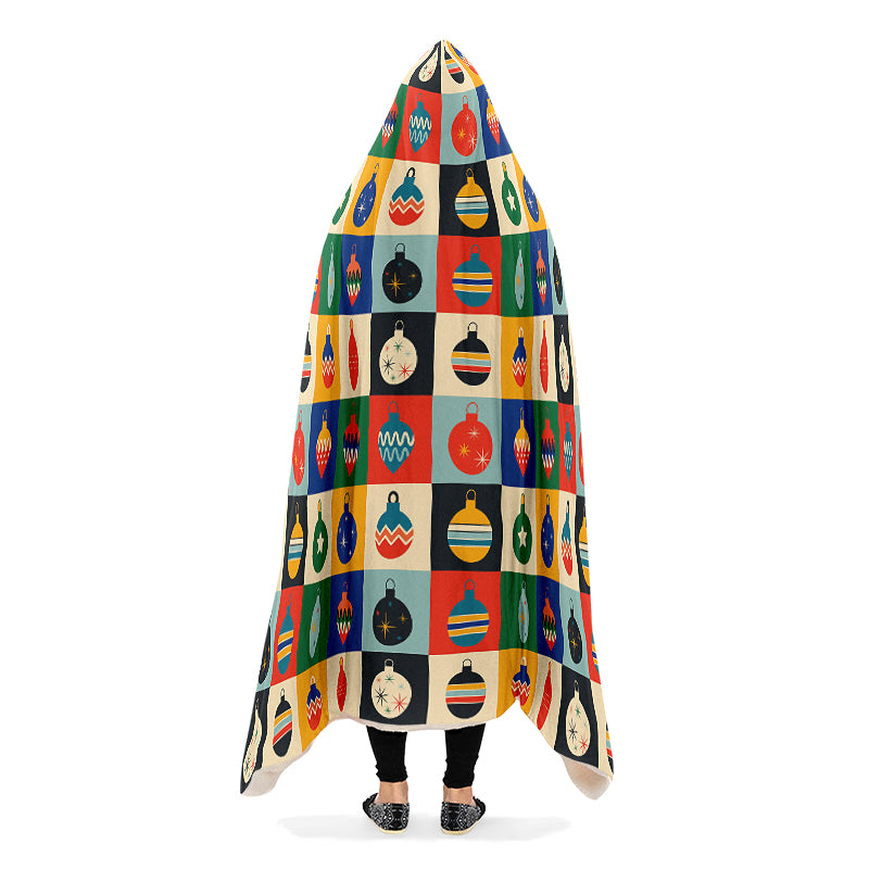 Retro Xmas Baubles Hooded Blanket